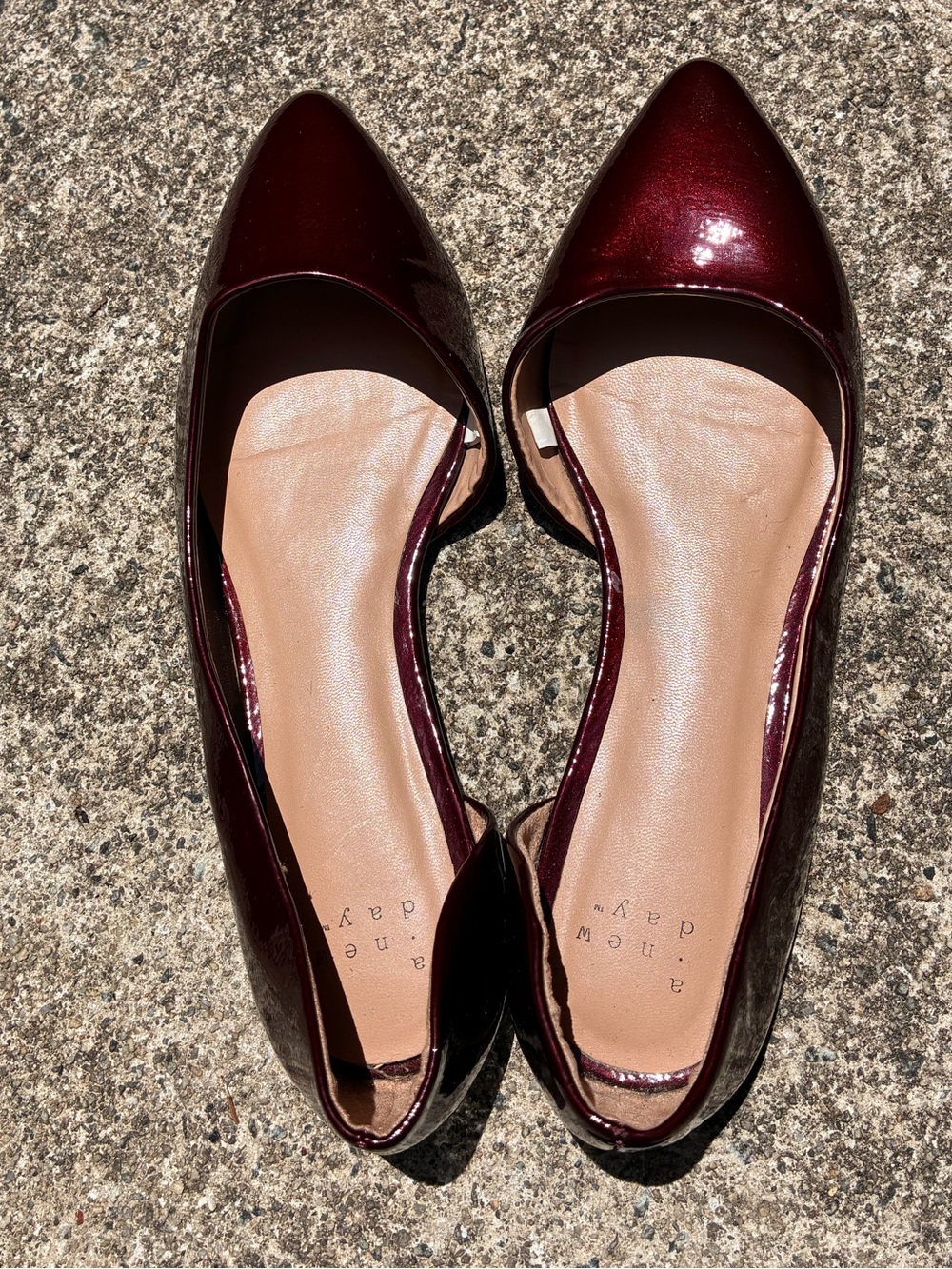 A New Day 6.5 deep ruby red patent faux leather d’orsay pointy toe flats shoes